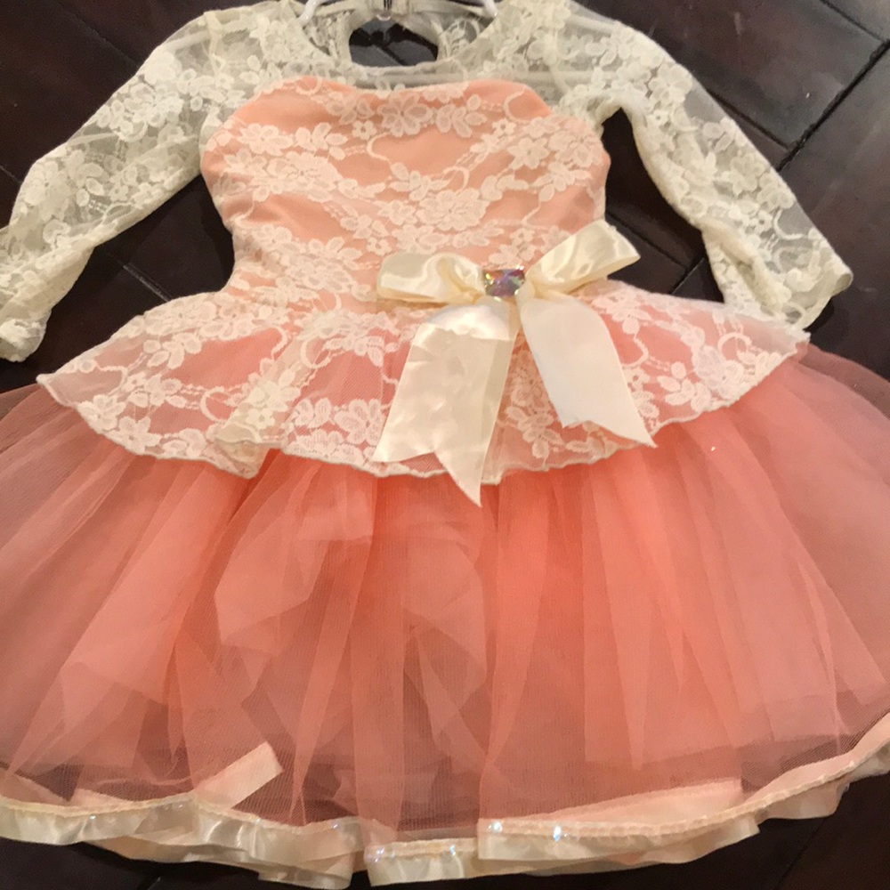 Weissman Dance Costume Dress with Lace and Peach Size  XSC